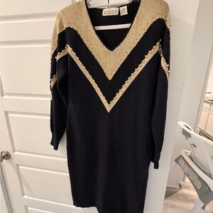 Studio C Black and Gold Long Sleeve Dress